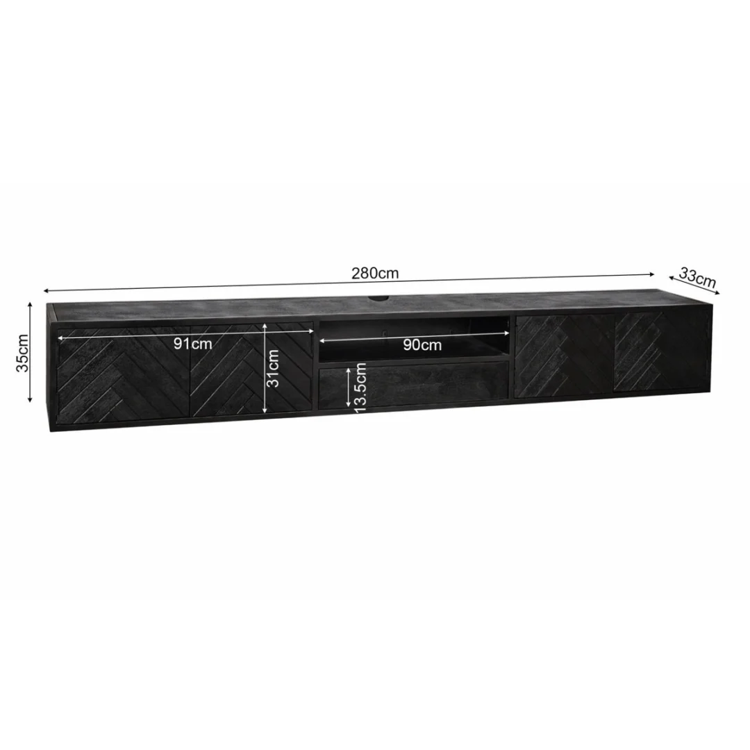 TV-meubel Trarnino Zwart 280 cm - Afbeelding 5