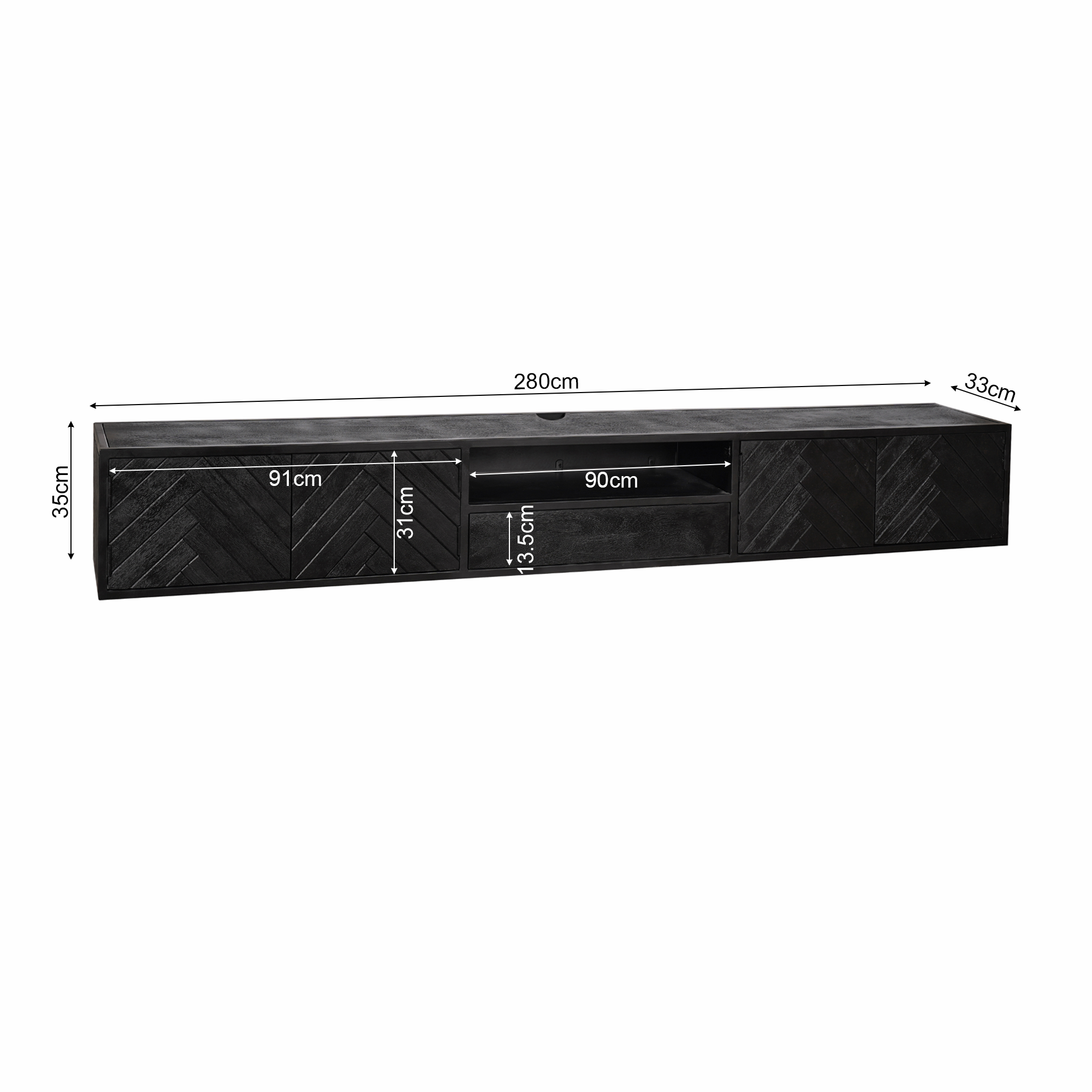 TV-meubel Trarnino Zwart 280 cm - Afbeelding 7