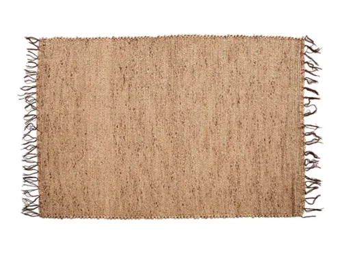 Vloerkleed Skeilvol Naturel 260 x 180 cm van zeegras, geweven design met franjes en natuurlijke tint