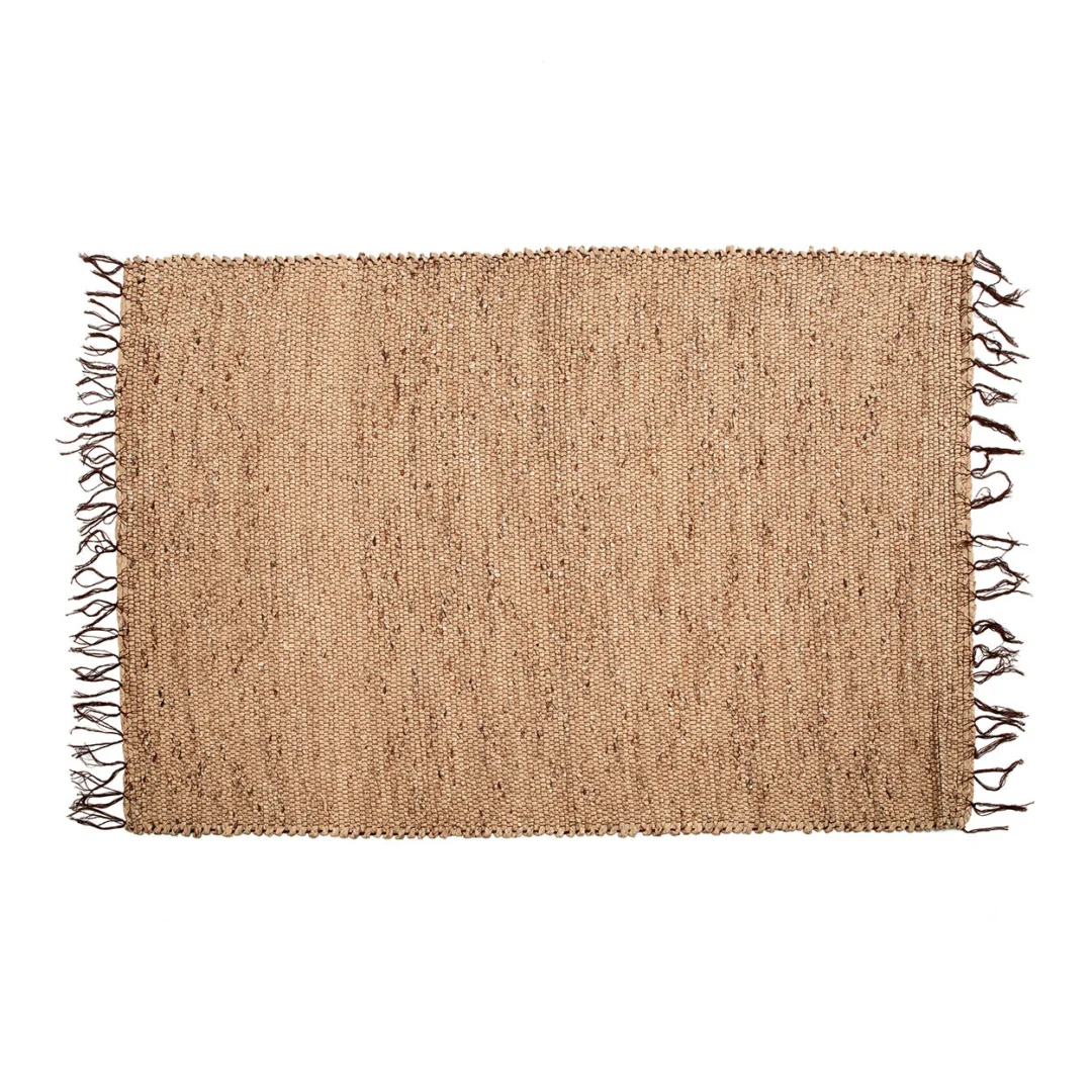 Vloerkleed Skeilvol Naturel 260 x 180 cm van zeegras, geweven design met franjes en natuurlijke tint