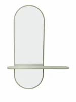 Spiegel Braamea Taupe met ovale metalen lijst en geïntegreerd plankje voor wanddecoratie en opbergruimte