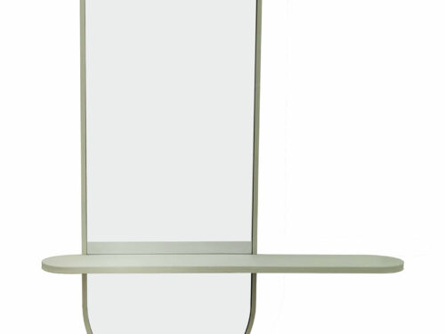 Spiegel Braamea Taupe met ovale metalen lijst en geïntegreerd plankje voor wanddecoratie en opbergruimte