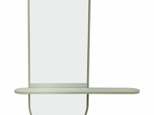 Spiegel Braamea Taupe met ovale metalen lijst en geïntegreerd plankje voor wanddecoratie en opbergruimte