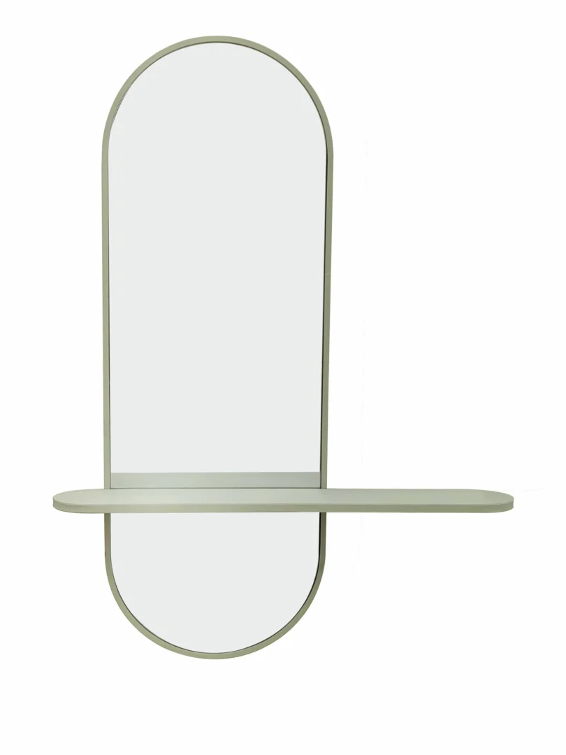 Spiegel Braamea Taupe met ovale metalen lijst en geïntegreerd plankje voor wanddecoratie en opbergruimte