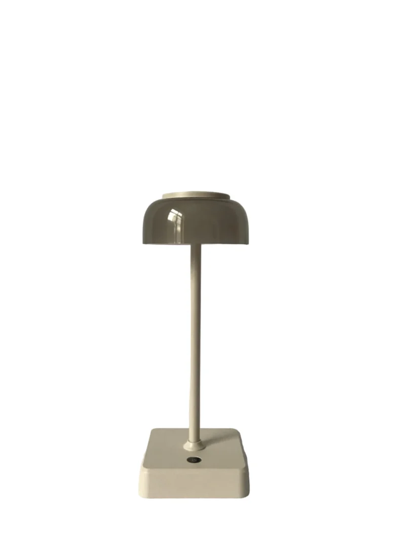 Beige Tafellamp Vomma LED met snoerloos ontwerp, minimalistische ronde kap en aanraakbediening