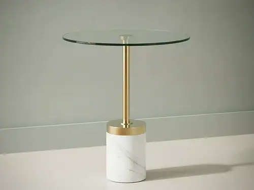 Bijzettafel Halmonlyra goud wit marmer