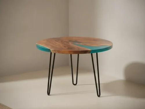 Bijzettafel Pervenlora blauw rond