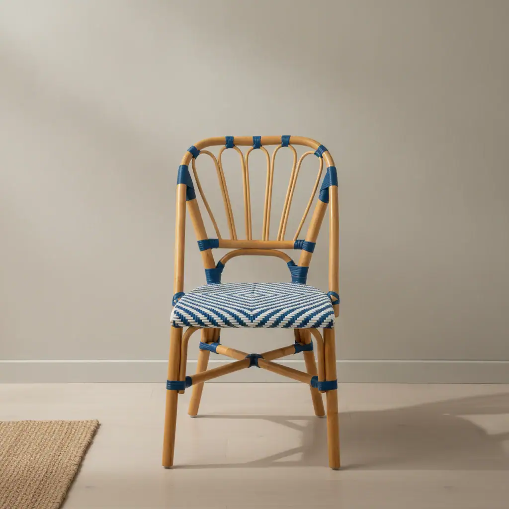 Eetkamerstoel Alina wit blauw rotan-kunststof armloos