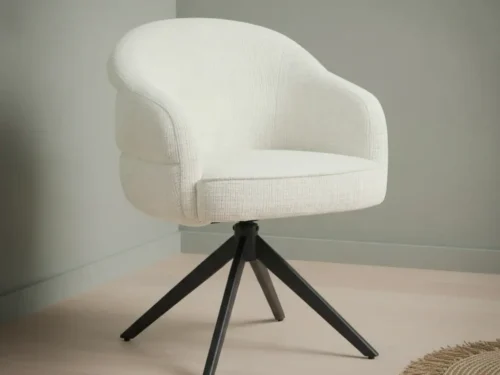 Eetkamerstoel  Aliro offwhite auto-return met armleuning  metalen frame