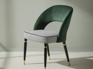 Eetkamerstoel  Arelia goudkleurig groen fluweel metalen frame set van 2