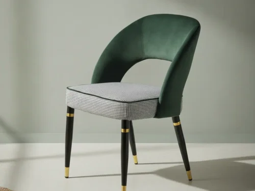 Eetkamerstoel  Arelia goudkleurig groen fluweel metalen frame set van 2