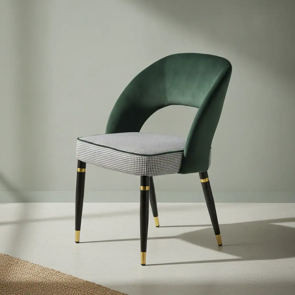Eetkamerstoel Arelia goudkleurig groen fluweel metalen frame set van 2