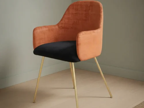 Eetkamerstoel Arivo bruin zwart  fluweel met armleuning metalen frame