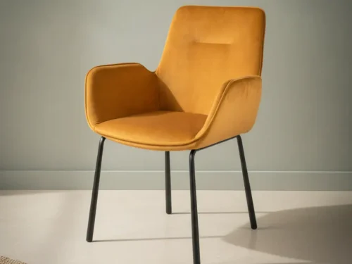 Eetkamerstoel  Arona beige fluweel met armleuning metalen frame