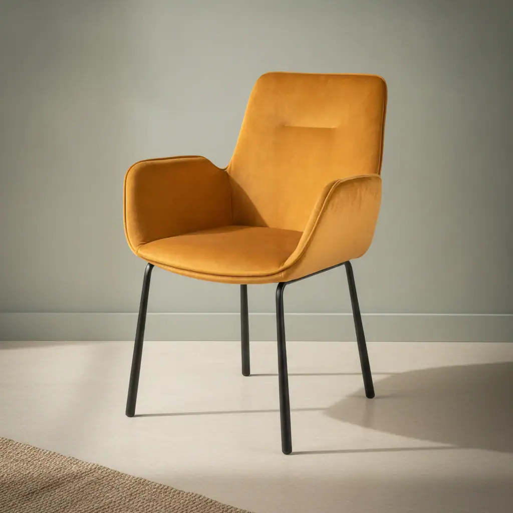 Eetkamerstoel Arona beige fluweel met armleuning metalen frame
