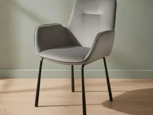 Eetkamerstoel Aroro grijs  fluweel met armleuning metalen frame