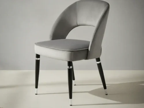 Eetkamerstoel  Aruna grijs fluweel open rug metalen frame set van 2