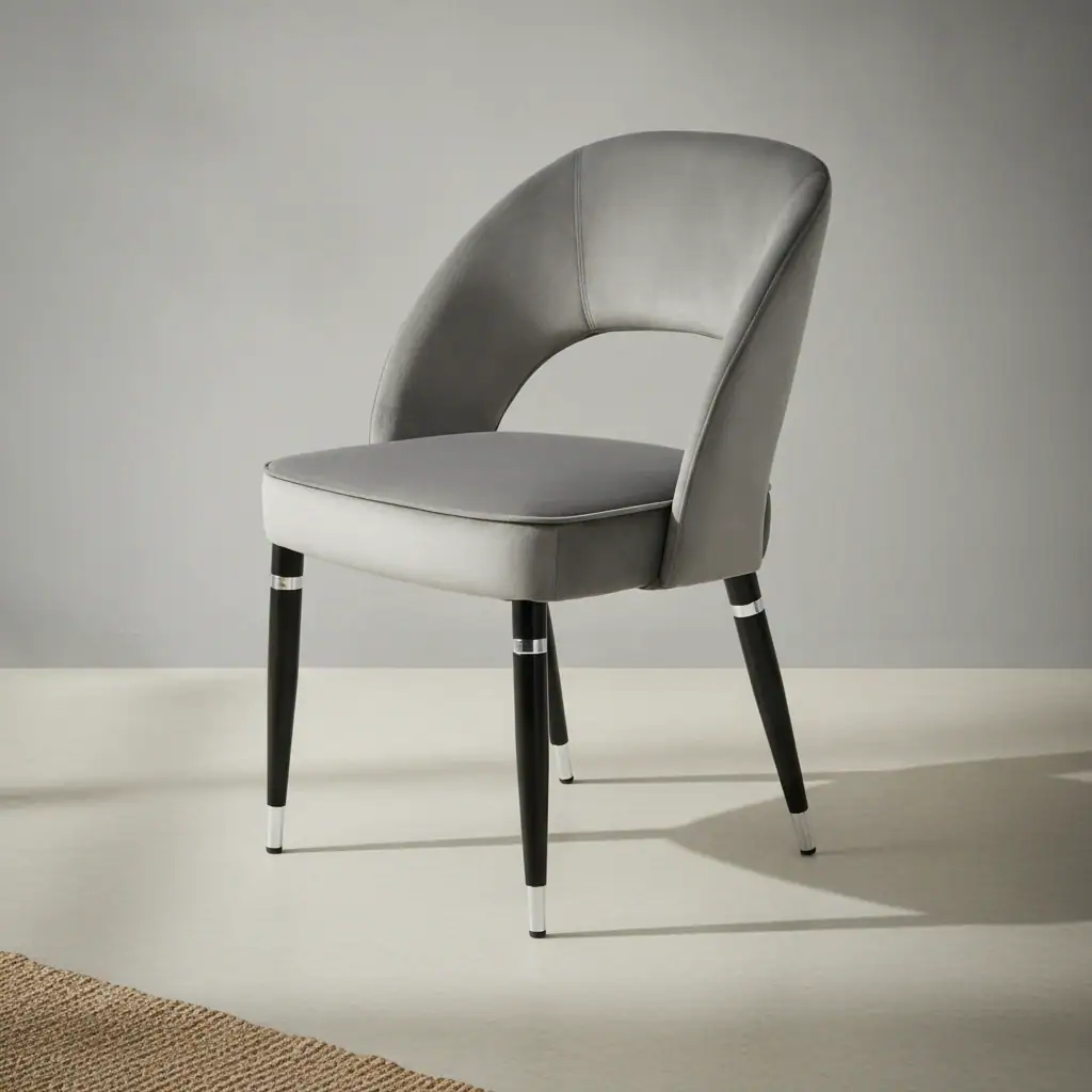 Eetkamerstoel Aruna grijs fluweel open rug metalen frame set van 2