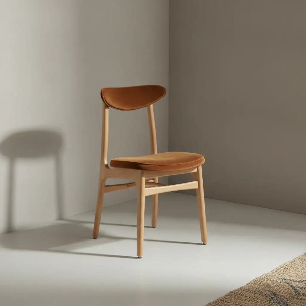 Eetkamerstoel Avana naturel fluweel houten frame