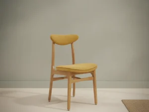 Eetkamerstoel Avara Mosterdgeel  naturel boucl√© houten frame