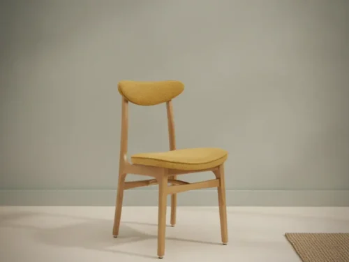 Eetkamerstoel Avara Mosterdgeel  naturel boucl√© houten frame