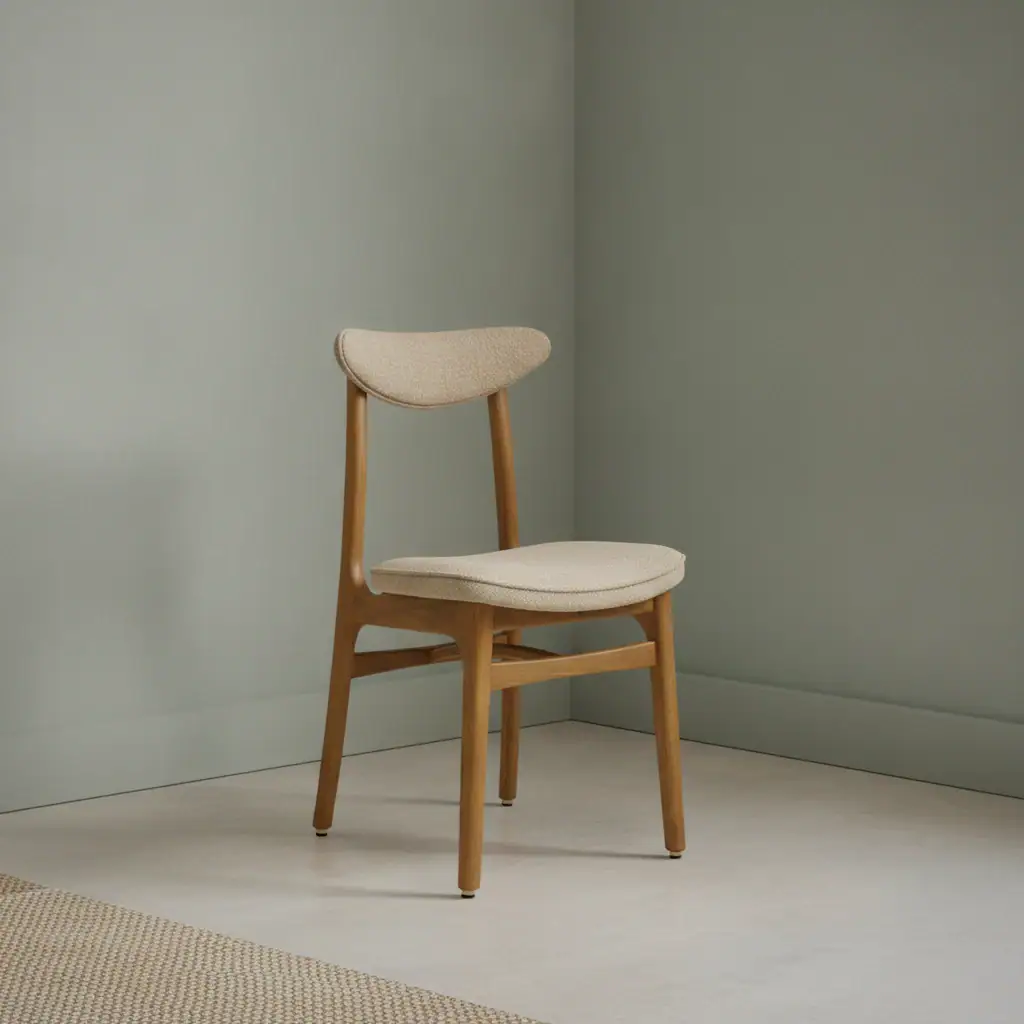 Eetkamerstoel Avelo beige bouclé houten frame