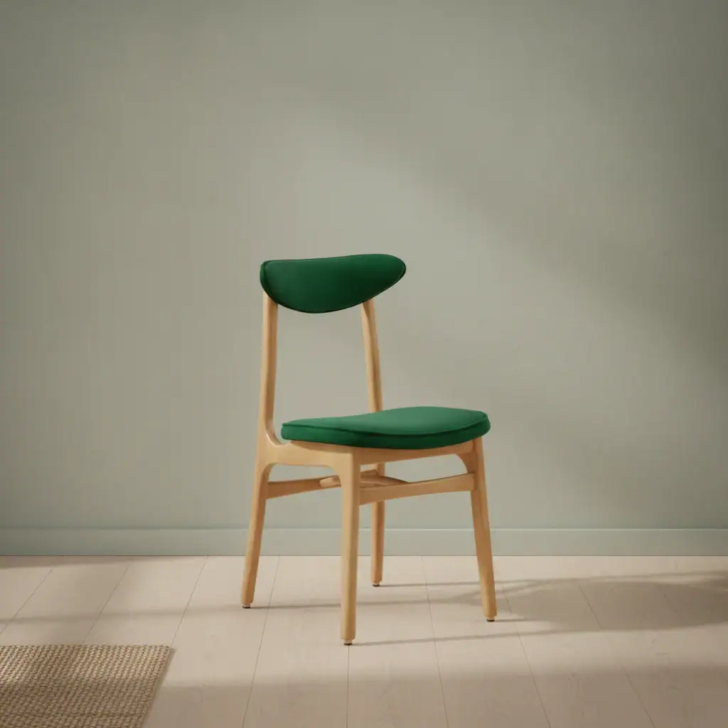 Eetkamerstoel Avino groen naturel fluweel houten frame