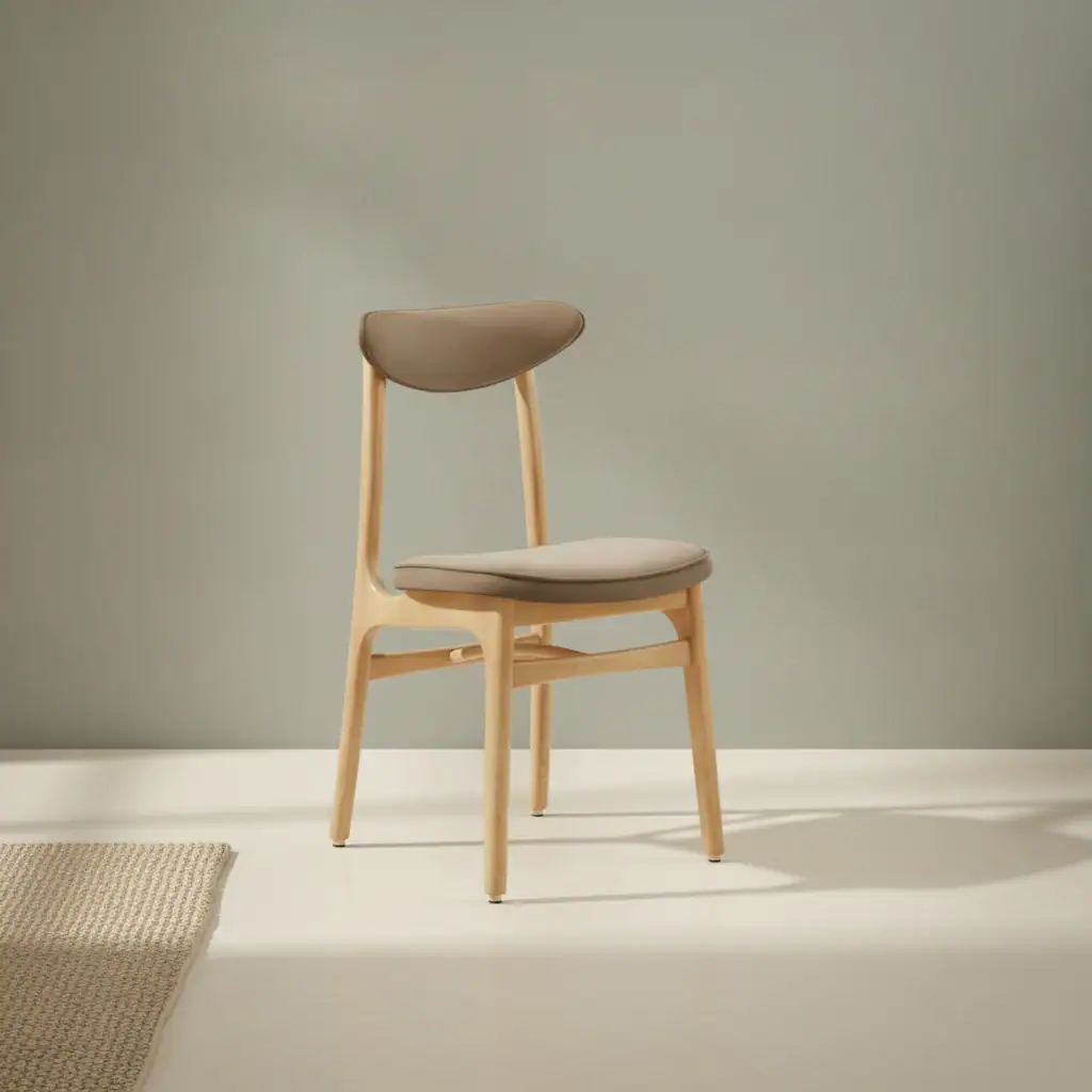 Eetkamerstoel Aviro taupe naturel fluweel houten frame