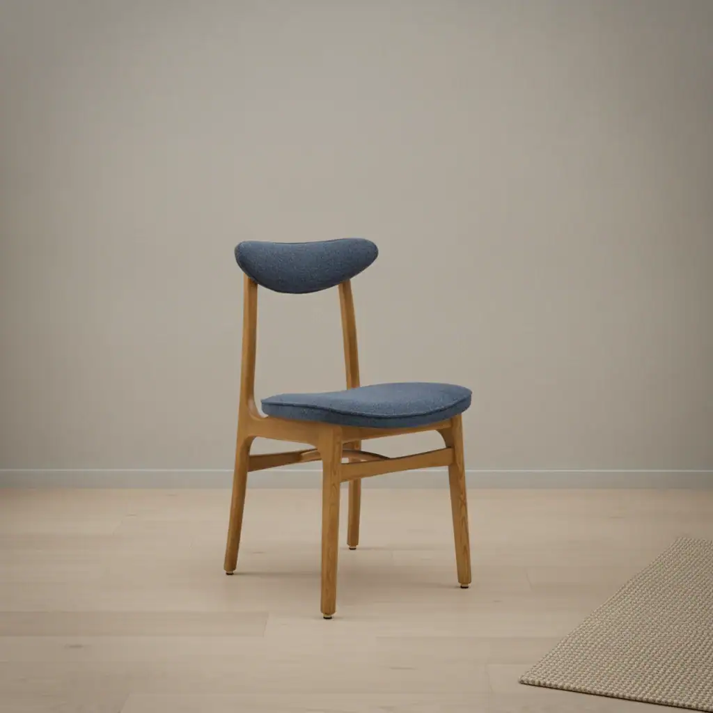 Eetkamerstoel Avovia blauw bouclé houten frame