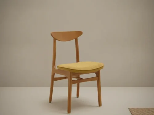 Eetkamerstoel  Avuno Mosterdgeel boucl√© houten frame