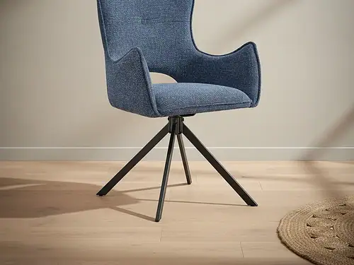 Eetkamerstoel  Belelia blauw stof draaibaar