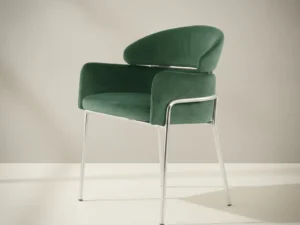 Eetkamerstoel  Boalia groen fluweel met armleuning metalen frame