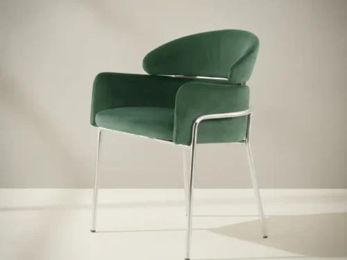 Eetkamerstoel  Boalia groen fluweel met armleuning metalen frame