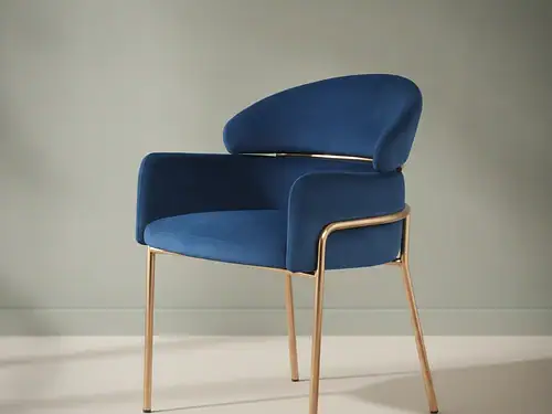 Eetkamerstoel Boerio blauw  fluweel met armleuning metalen frame