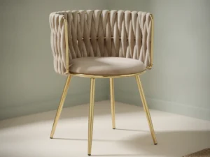 Eetkamerstoel  Boiva beige fluweel gevlochten rug set van 2
