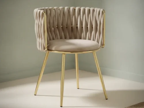 Eetkamerstoel  Boiva beige fluweel gevlochten rug set van 2