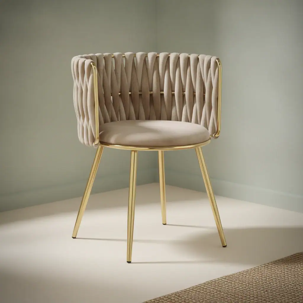 Eetkamerstoel Boiva beige fluweel gevlochten rug set van 2