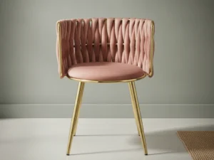 Eetkamerstoel  Boona Oudroze fluweel gevlochten rug set van 2
