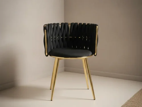 Eetkamerstoel Booro zwart  fluweel gevlochten rug set van 2