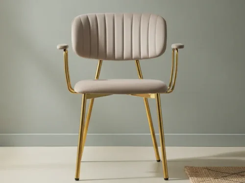 Eetkamerstoel Booviax taupe  fluweel met armleuning set van 2