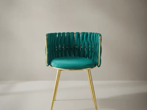 Eetkamerstoel  Bouna groen fluweel gevlochten rug set van 2