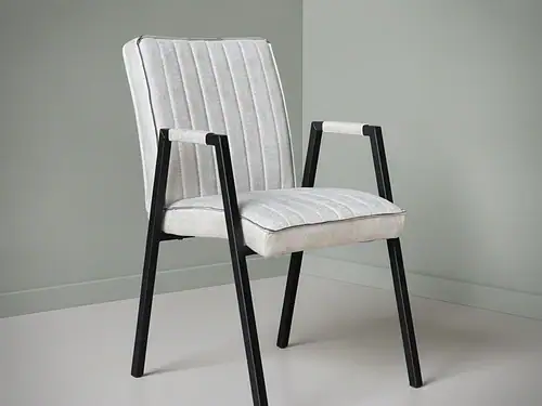 Eetkamerstoel  Caara beige armloos zwart metalen frame