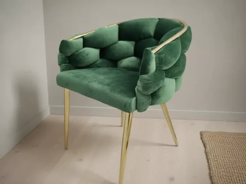 Eetkamerstoel  Coalia goudkleurig groen fluweel set van 2