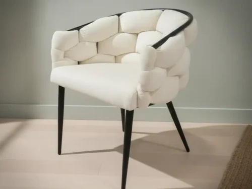Eetkamerstoel  Coara cr√®me zwart fluweel gevlochten rug metalen frame