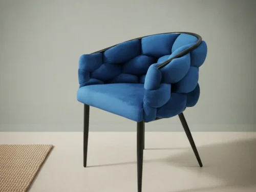 Eetkamerstoel Coelo zwart blauw  stof gevlochten rug set van 2
