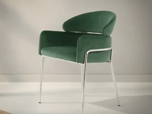 Eetkamerstoel  Coiva groen fluweel met armleuning metalen frame