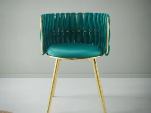 Eetkamerstoel  Coona groen fluweel gevlochten rug set van 2