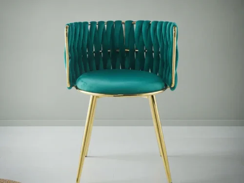 Eetkamerstoel  Coona groen fluweel gevlochten rug set van 2