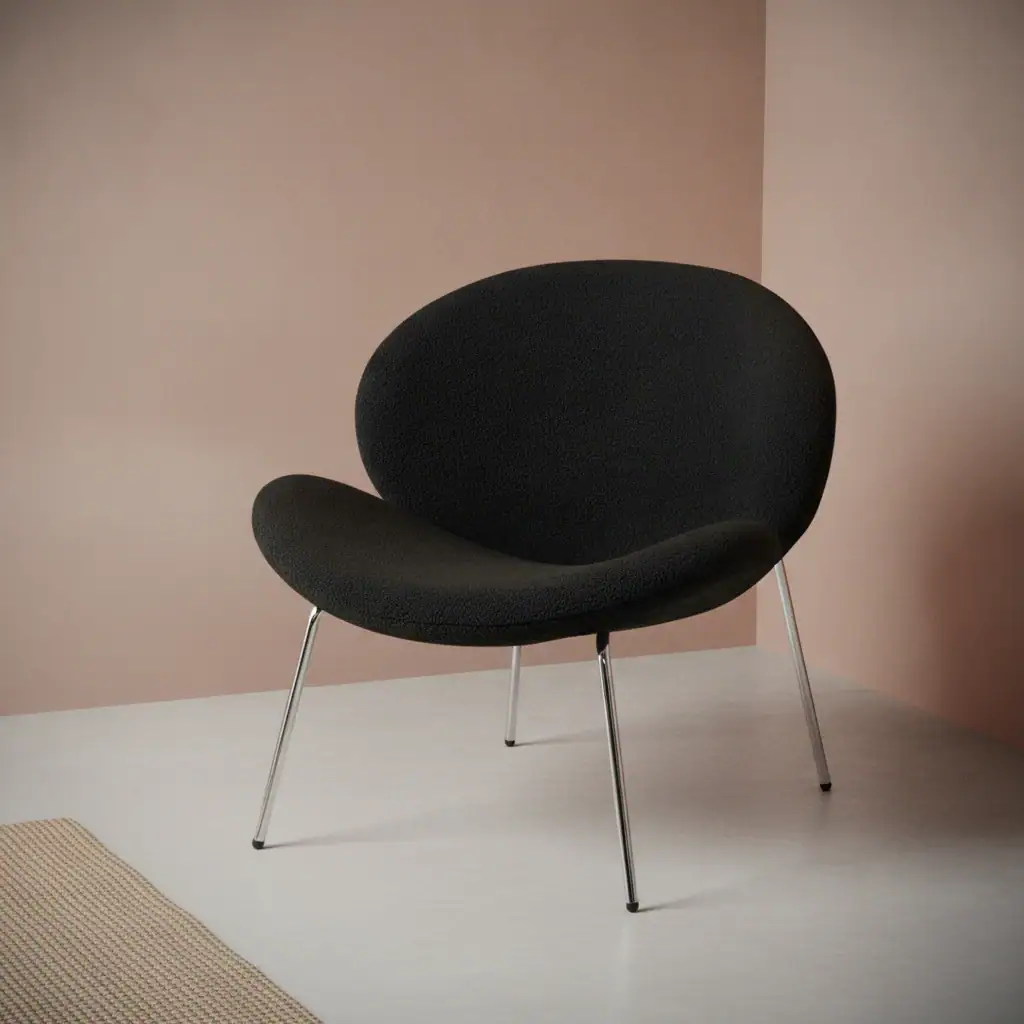 Eetkamerstoel Cooro zwart bouclé metalen frame set van 2