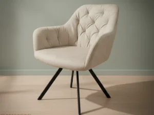 Eetkamerstoel Couno beige stof  draaibaar met armleuning metalen frame